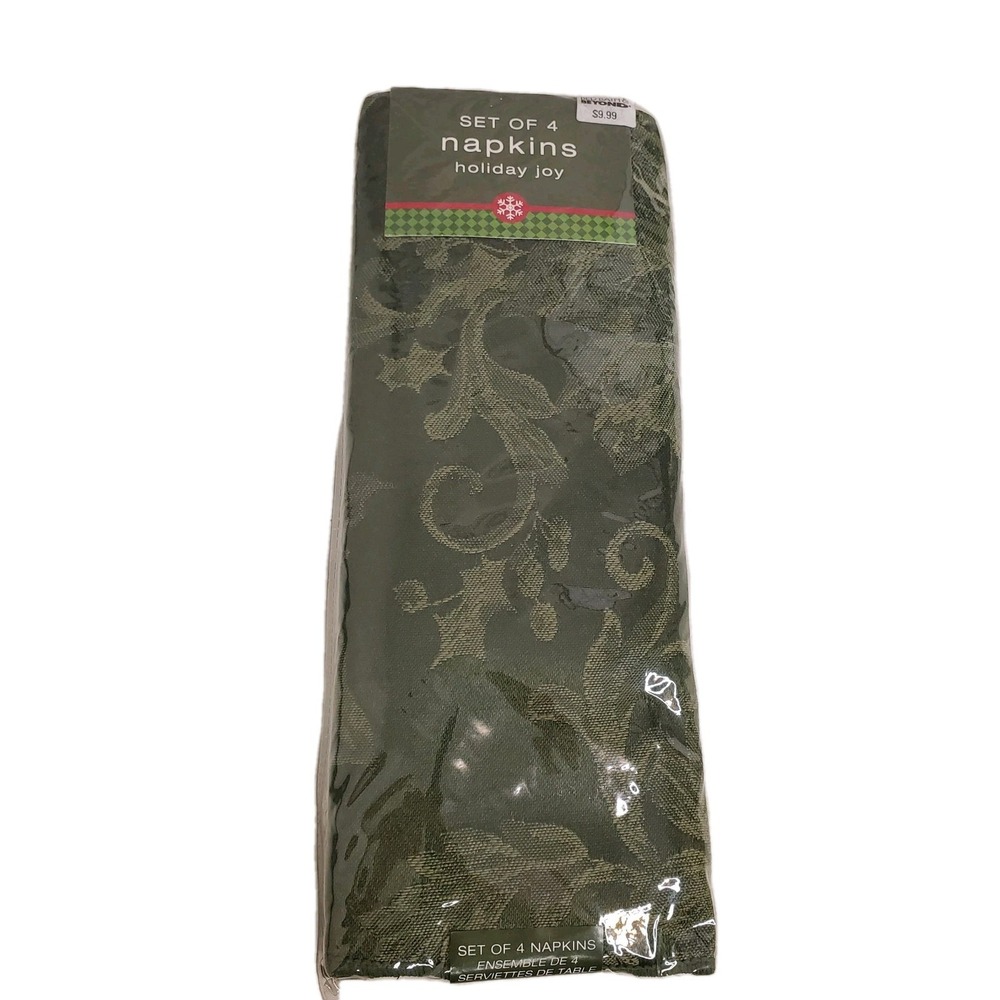 BED‎ BATH & BEYOND HOLIDAY JOY Green Holly Christmas Cloth Napkins Set Of 4